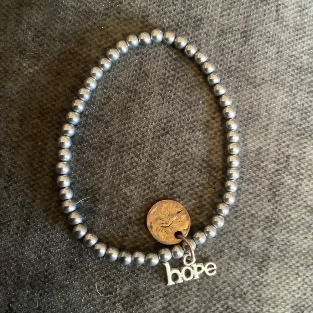 Hope Charm Silver Tone Bronze Tone Circle Stretch Bracelet Beaded Christian